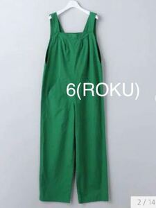 6(ROKU) all-in-one COTTON SOME ALL IN ONE overall cotton Sam all-in-one Kelly green 38 221225