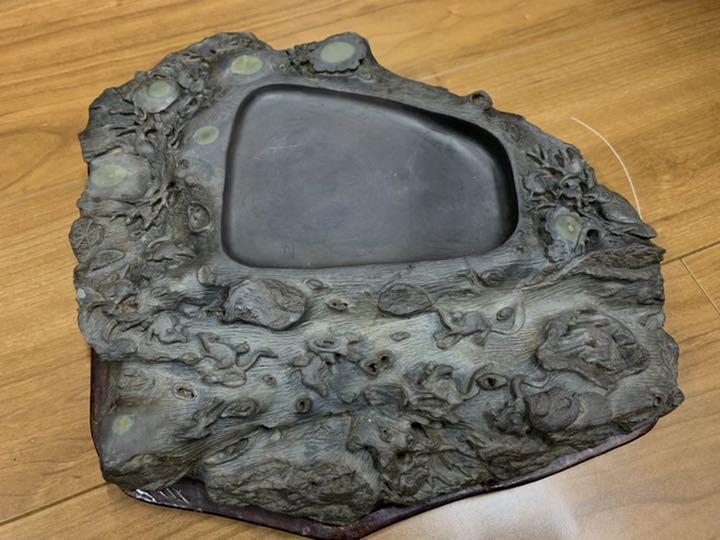 中国美術 端渓硯 長方硯 氷紋 魚脳凍 蕉葉白 松下賢人彫刻 唐木蓋 ...