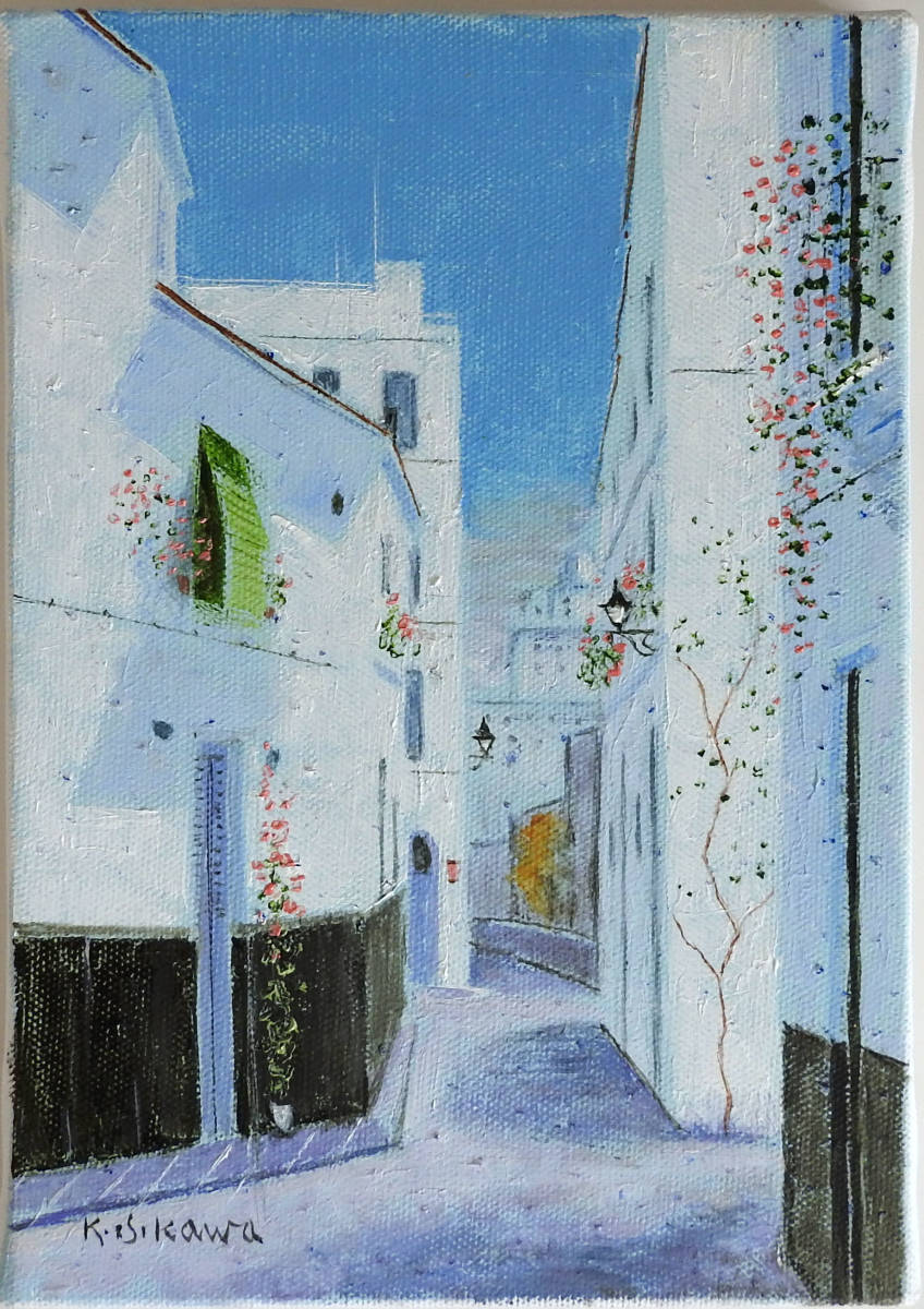 油彩画 洋画 (油絵額縁付きで納品対応可) F6号 「シャンゼリゼのカフェ