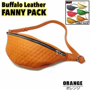 送料0 【HEAVY】 FANNY PACK ファニーパック ダイヤステッチ ボディバッグ リアルレザー バッファローレザー BODYBAG 牛革 ORANGE オレンジ