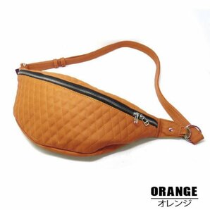 送料0 【HEAVY】 FANNY PACK ファニーパック ダイヤステッチ ボディバッグ リアルレザー バッファローレザー BODYBAG 牛革 ORANGE オレンジの画像3