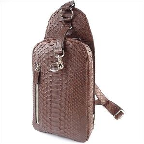 新品 パイソン ボディバッグ 茶 サドルバッグ ワンショルダー バッグ ヘビ革 レザーショルダーバッグ 本革 肩掛け メンズバッグ