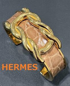 【IT1CZ8T4RLU8】HERMES エルメス クロコダイル バングル ブラウン 