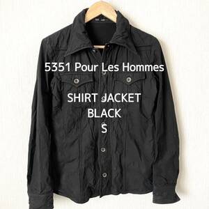 【5351プールオム】シャツジャケット ロック メンズ アウター 黒 ブラック S 5351 POUR LES HOMMES