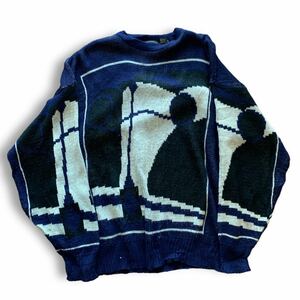 230105KTC9* 1980S Design Knit 1980'S дизайн вязаный Vintage vintage хлопок вязаный sweater вязаный свитер рисунок вязаный 