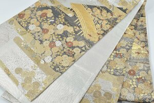 【桜庭呉服店】袋帯 六通柄 金糸 エ霞 菊 花 豪華 おしゃれ 帯丈429cm ★着物屋 ne-775