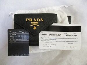 プラダ　PRADA 1MH021 　サフィアーノ　バイカラー　ミニ　レザー　ウォレット　三つ折り　財布　黒　赤　超美品　ギャラ付き