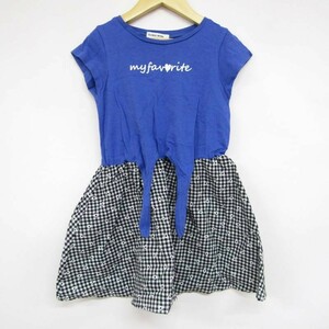 グローバルワーク 半袖Tシャツ ドッキングワンピース チェック柄 女の子用 M 100-110位サイズ 青紺白 キッズ 子供服 GLOBAL WORK