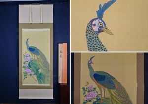 Art hand Auction Genuine work/Nakai Gyokuho/Peacock/Peony and Peacock//Hanging scroll ☆Treasure ship☆AA-884, Painting, Japanese painting, Flowers and Birds, Wildlife