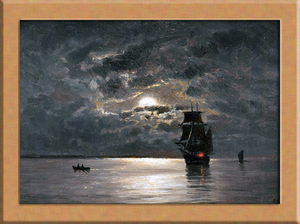 月光の海景画 A4 フィンランド, 絵画, 油彩, その他