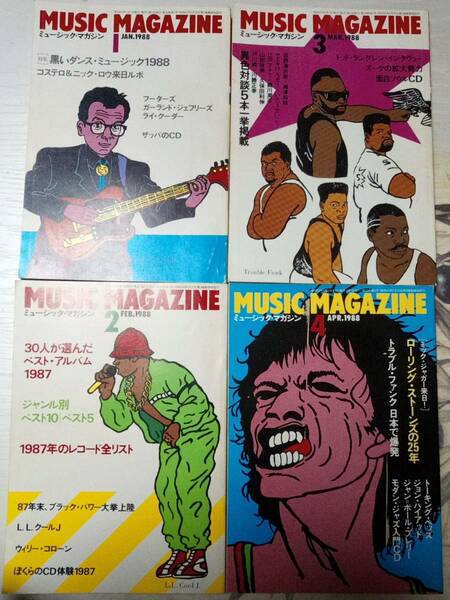 ミュージックマガジン　1988年1月号・2月号・3月号・4月号　まとめて4冊セット ベストアルバム1987/ローリングストーンズ/トッドラングレン