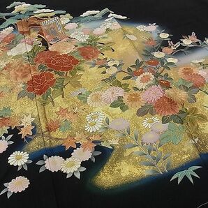 着物屋ほのか■豪華黒留袖 友禅 駒刺繍 御所車松花文 暈し染め 金彩 逸品 kg0288の画像1