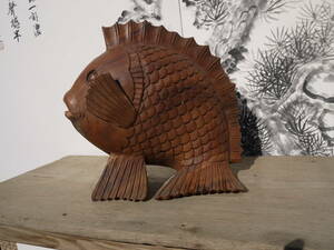 【TS30121】木彫り　魚　鯛 縁起物　置物 アンティーク/ヴィンテージ