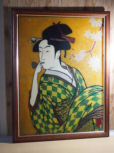  secondhand goods * stained glass manner ukiyoe beauty picture [ bead ro. blow ..] picture frame attaching 98x75cm*904S4-B5207