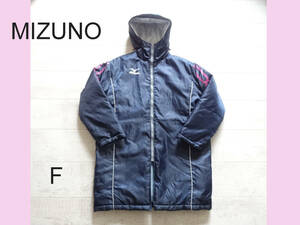 USED beautiful goods [MIZUNO]L size corresponding - cotton inside bench coat navy blue color × pink Mizuno sport . war spo little 