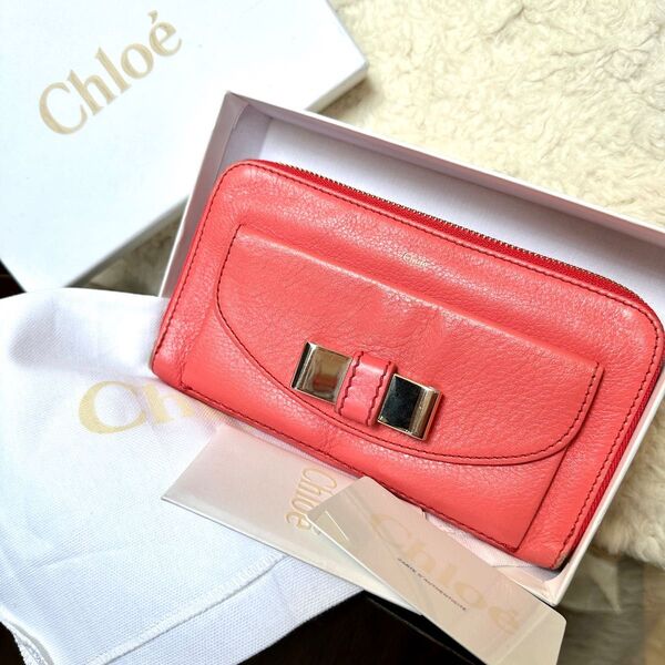 Chloe クロエ◆リリー リリィ リボン◆ラウンド 長財布◆ピンク