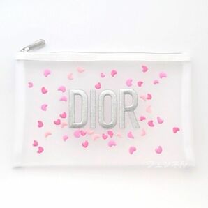 大人気 DIOR 正規ノベルティ ホワイト 花びら メッシュポーチ 小物入れ クリスチャン ディオール シルバー ファスナー