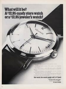 VANTAGE 腕時計 広告 1960年代 欧米 雑誌広告 ビンテージ ハミルトン HAMILTON WATCH Co ポスター風 LIFE アメリカ