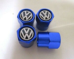 【新品・即決】ワーゲン VW エアバルブ キャップ 青 ４個セット ホイールタイヤ