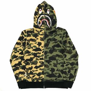 【美品】A BATHING APE アベイシングエイプ 1stカモ ハーフシャーク フルジップ スウェットパーカー XL 猿 BAPE 迷彩 日本製 レア 正規