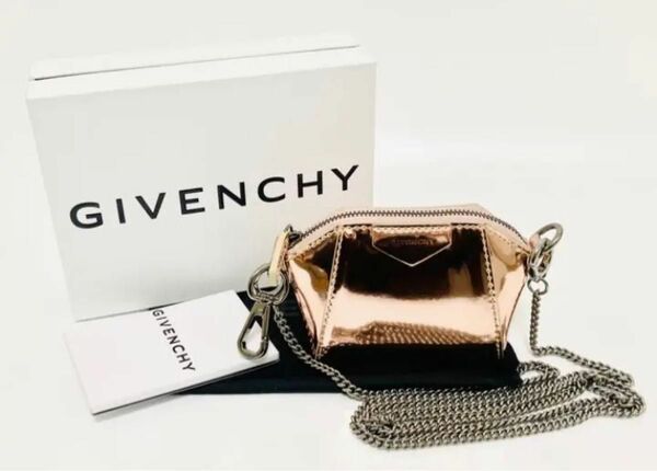 GIVENCHY ジバンシィ アンティゴナ ベイビー 2wayチェーンバッグ チャーム ミニポーチメタリックライトピンク