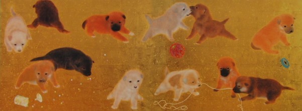 ｢子犬遊戯図｣, 小山 美和子, いぬ, 仔犬, 厳選, 希少画集･額装, 新品額, 状態良好, 送料無料, 絵画, 油彩, 自然, 風景画