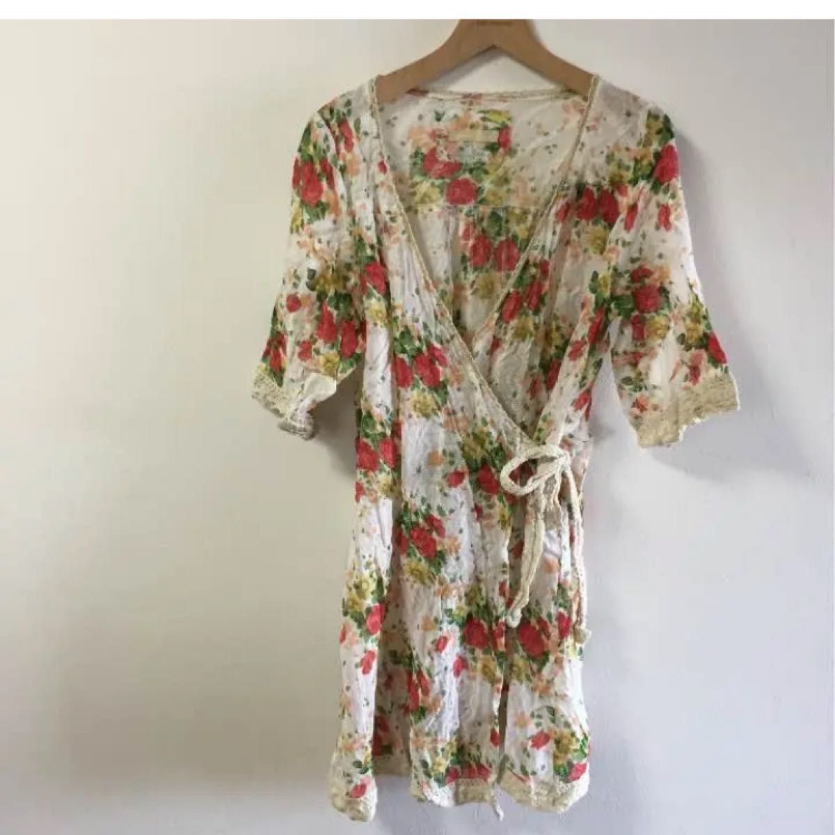 良品】LEONARD 総柄カシュクールワンピース 花 フレンチスリーブ 38
