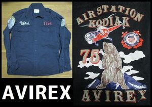 正規品　AVIREX　ワークシャツ　XLサイズ　刺繍　上野商会　ALASKA　アラスカ　熊　KODIAK　ワッペン　アヴィレックス　フルデコ　7754