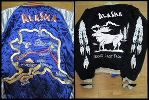 東洋　スカジャン　TT10496　Mサイズ　ALASKA　ジャケット　肉厚　刺繍　リバーシブル　トナカイ　犬ぞり　エスキモー　イーグル　ZIP破損