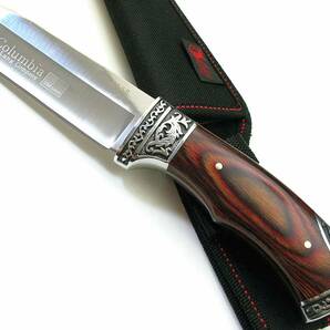 送料185円！COLUMBIA KNIFE 高品質 シースナイフ ウッドハンドル アウトドアナイフ レリーフ・ヒルト SA58の画像2
