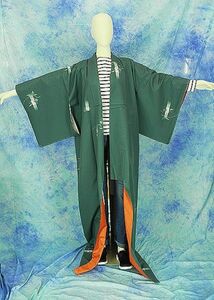 （1）紬　未使用 リサイクル unused　着物　正絹　SILK　木賊トクサ　モスグリーン系　Japanese Kimono 163cm 64inch 