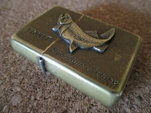 ZIPPO [TROUT Tabulous Nature trout ]1996 year 2 month manufacture fishing fishing .. outdoor life oil lighter Zippo - waste version ultra rare 