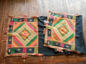 ベトナム　タイアイ族no15　ターバン　藍布35x188cm 手織り刺繍綿布　インドシナ