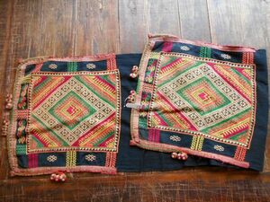 ベトナム　タイアイ族no13　ターバン　藍布35x170cm 手織り刺繍綿布　インドシナ