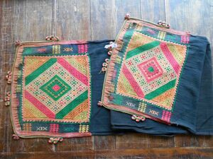 ベトナム　タイアイ族no3　ターバン　藍布36x200cm 手織り刺繍綿布　インドシナ