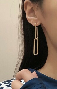 ♪ 両耳用 チェーン リング ピアス ♪ ジュエリー ロングピアス 耳飾り スタッド イヤリング レディース アクセサリー 金 z2