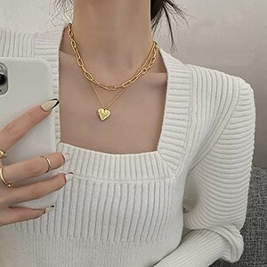 ♪ ハート 2連 リング ネックレス ♪ ジュエリー ペンダント オシャレ チェーン レディース ネックレス アクセサリー 金 z1