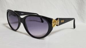 正規 フェンディFENDI クラシック ラグジュアリーアート リボン装飾 フルフレームサングラス ゴールド×黒 ロゴ フォックスアイウェア 眼鏡