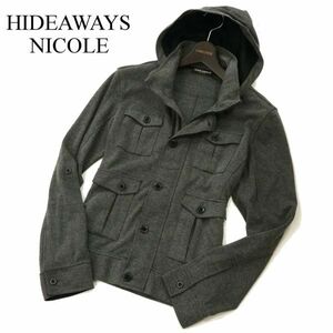 HIDEAWAYS NICOLE ハイダウェイ ニコル 通年 M-65風★ フーディー ミリタリー ジャケット Sz.46　メンズ グレー　C3T00199_1#O