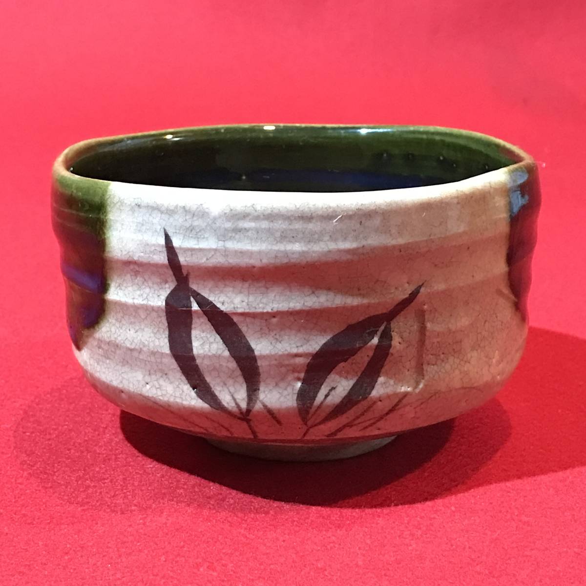 大阪スペシャル 26『織部焼 菖蒲 抹茶茶碗』 /骨董品 茶道具 古美術