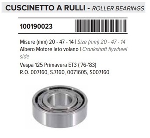 RMS 10019 0020 社外 ベアリング(ローラー) ベスパ V100/ET3(初期) フライ側