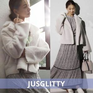 美品 JUSGLITTY フェイクムートンライダース 2 グレージュ