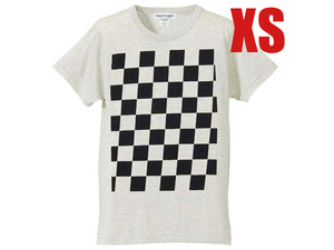 5°CHECKER 染込プリント Tシャツ OATMEAL×BLACK XS/ヴィンテージクラシック単車ライダービンテージバイク用チョッパーツーリングチェック