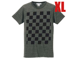 5°CHECKER 染込プリント Tシャツ CHARCOAL×BLACK XL/白黒市松模様チェッカーフラッグ格子柄チェック柄レーシングオフロードバイク乗り