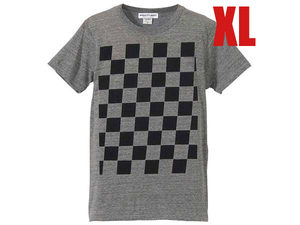 5°CHECKER 染込プリント Tシャツ GRAY×BLACK XL/市松模様アメリカンバイクレーシングオフロードアメカジバイクウェアライディングウェア
