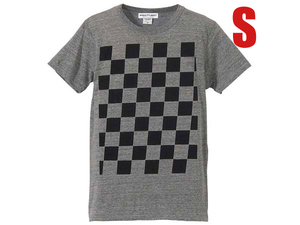 5°CHECKER 染込プリント Tシャツ GRAY×BLACK S/市松模様caferacerバイク乗り国産車チョッパーカフェレーサーオールドスクールオートバイ