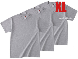 FRUIT OF THE LOOM 日本人向け仕様 Tシャツ 3pc SET GRAY XL/グレーフルーツオブザルームゆったりサイズ正規品クルーネックパックtpacktee