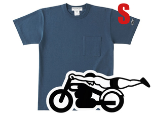 袖スピードアディクト POCKET T-shirt DENIM S/青デニムインディゴポケットTシャツポケtee刺繍ワッペンワンポイントヴィンテージ古着60s70s