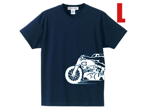 スピードアディクト サイドプリント T-shirt NAVY L/紺ホンダカワサキヤマハスズキ陸王メグロラビットスクーターハーレーチョッパーバイク