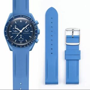 Omegaオメガ × Swatch スウォッチ スピードマスター用 互換ベルト ラバーベルト Mission to Neptune ネプチューン向け 青ブルー